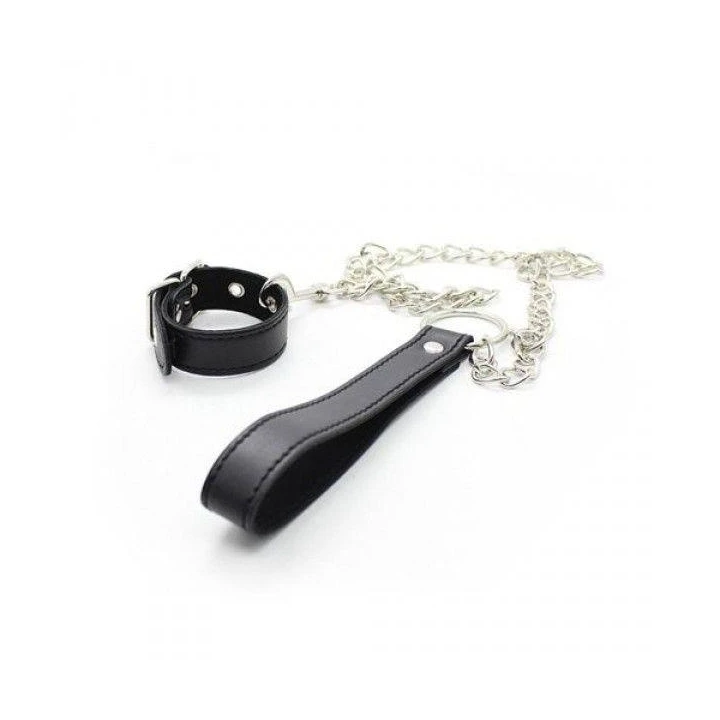Wiązania - Obroża nadgarstkowa z metalową smyczą, Skóra, Stal, Fetyszyzm Art