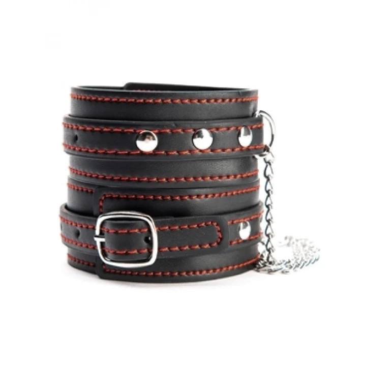 Mankiety na kostki - Skórzane, Czerwone Szwy, Złoty Łańcuch Curb