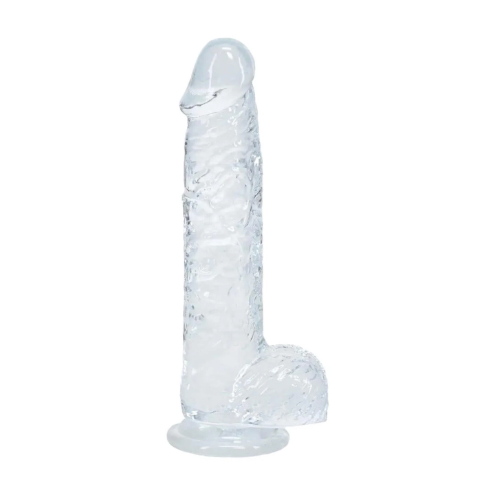 Realistyczny dildo z jądrami – REALROCK Crystal Clear, przezroczyste, 12,7 cm, przyssawka