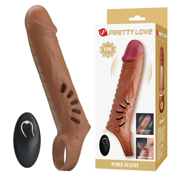 Nakładka na penisa PRETTY LOVE - 24,3 cm, 12 wibracji, pierścień stabilizujący