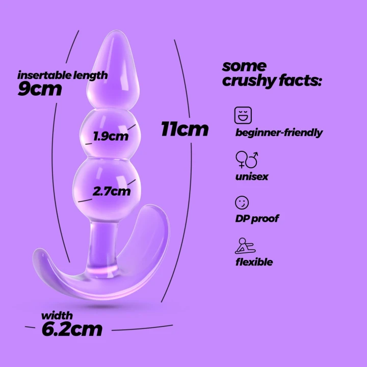 Korek analny Crushious, 11 cm długości, elastyczny materiał, dla początkujących i zaawansowanych