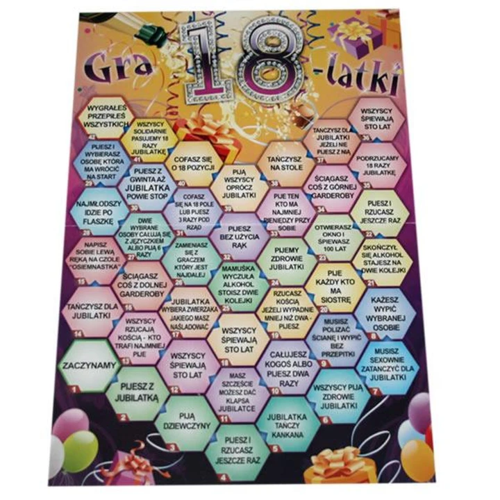 Gra planszowa na 18. urodziny 18 PROMILI, 2 plansze, kieliszki ze śmiesznymi nadrukami