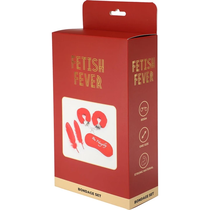 Zestaw do bondage Fetish Fever - 4 elementy, czerwone akcesoria, komfortowe mankiety