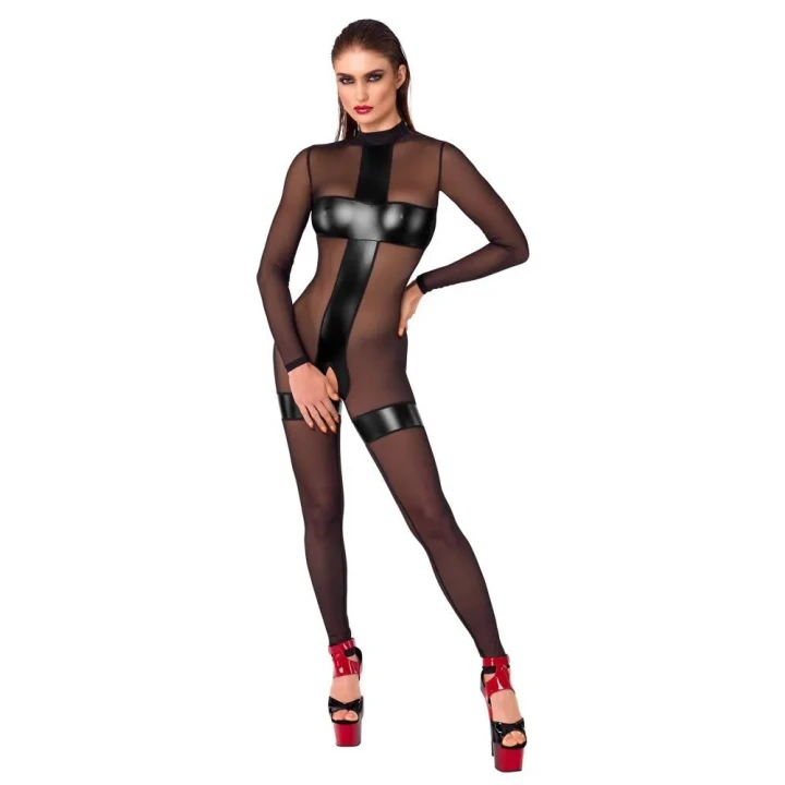 Kombinezon COTTELLI LINGERIE przezroczysty Noir, elastyczny, z wstawkami powerwetlook