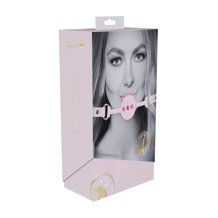 Knebel silikonowy, Paris Collection - różowy, regulowane paski, metalowe wykończenie