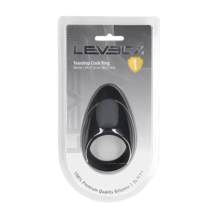 Pierścień erekcyjny silikonowy LEVELZ, teardrop, 9,1 cm, ergonomiczny, czarny