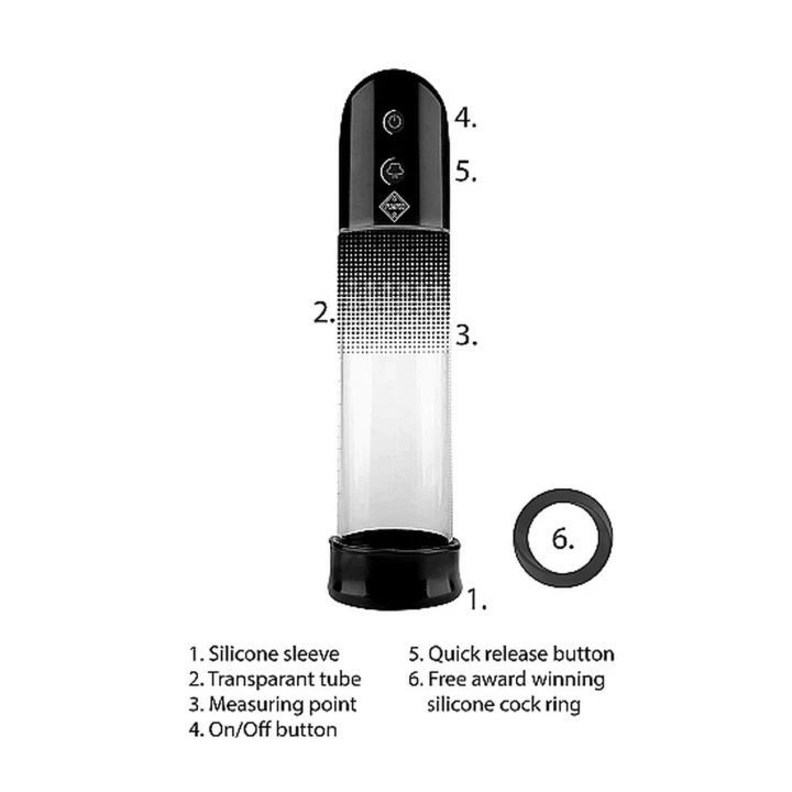Pompa do penisa automatyczna, czarna - 20 cm długości, silikon, 4500 RPM, AA