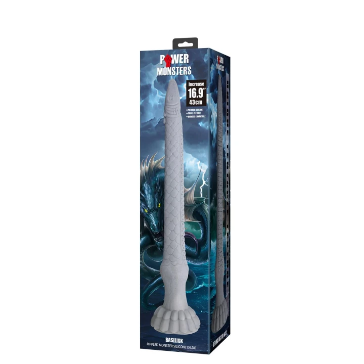 Dildo Power Monsters Basilisk, 43 cm, pofalowana tekstura, silikon medyczny
