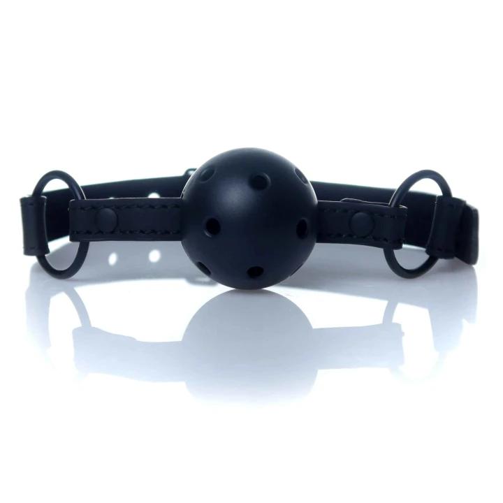 Knebel-Ball Gag - Fetish B - Seria, PVC/Ekoskóra, 16 otworów do oddychania, regulowany rozmiar