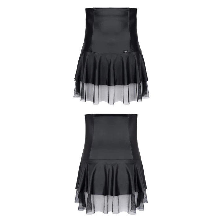 Spódniczka wetlook REGNES FETISH PLANET, czarna, elastyczna, z ozdobnym ekspressem