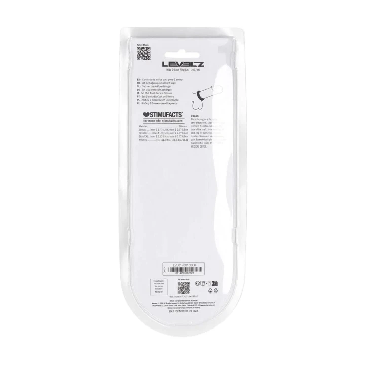 Pierścień erekcyjny - LEVELZ, Silikon, Zestaw 3 rozmiary: L, XL, XXL, Czarny