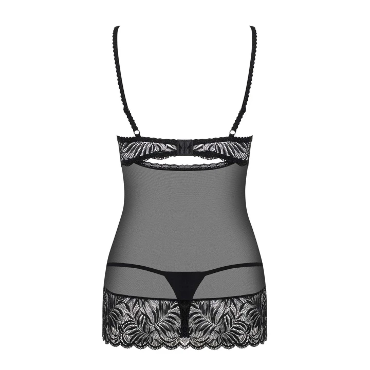 Babydoll przezroczysty Contica, z fiszbinami, regulowane ramiączka, L/XL, stringi w zestawie