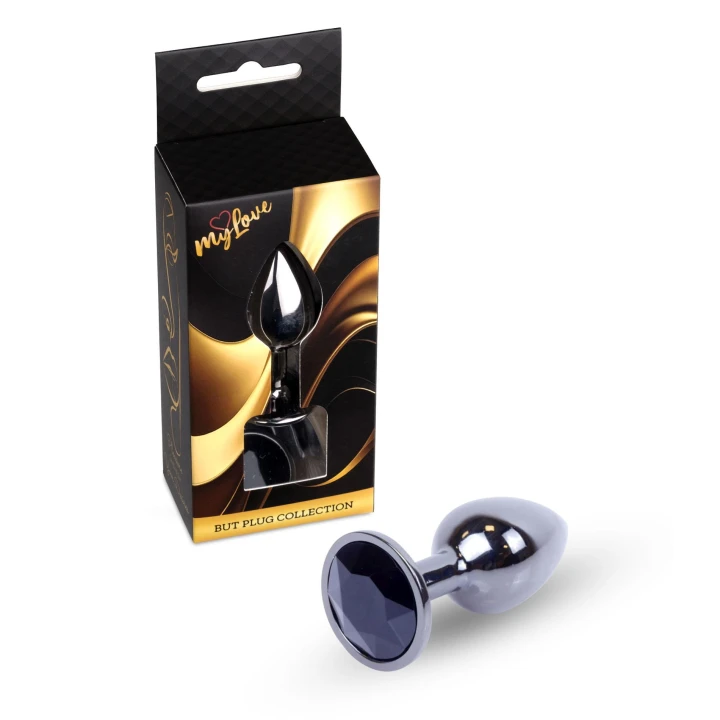 Plug anal (biżuteria) MyLove Toys – stal nierdzewna, czarny, diament 2,7 cm