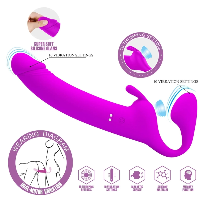 Wibrator strap-on Zanini, silikonowy, 28,3 cm, 10 trybów wibracji, wodoodporny