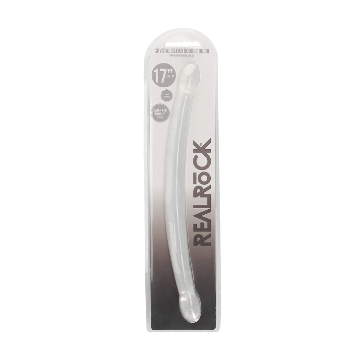 Dildo podwójne - REAL ROCK CRYSTAL CLEAR, 42 cm, wodoodporne, bez ftalanów