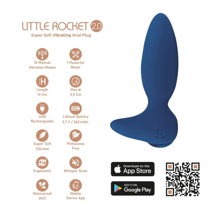 Wibrator analny Little Rocket II | Aplikacja, Wodoodporny IPX7, Ergonomiczny