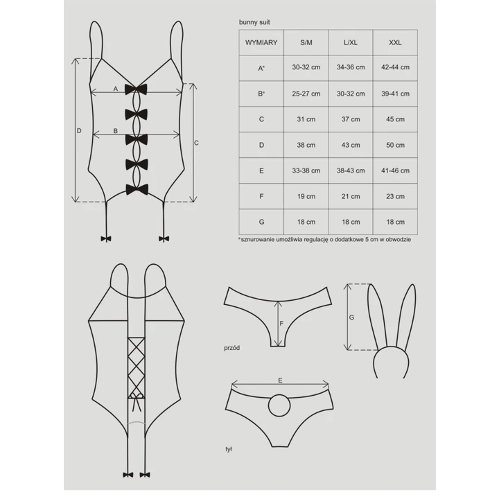 Kostium króliczka Bunny suit L/XL, regulowane ramiączka, gorsetowe wiązanie
