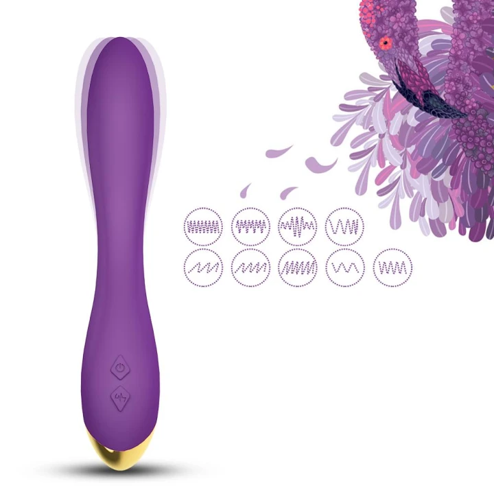 Wibrator ergonomiczny Flamingo Purple, 9 trybów wibracji, wodoodporny, silikonowy