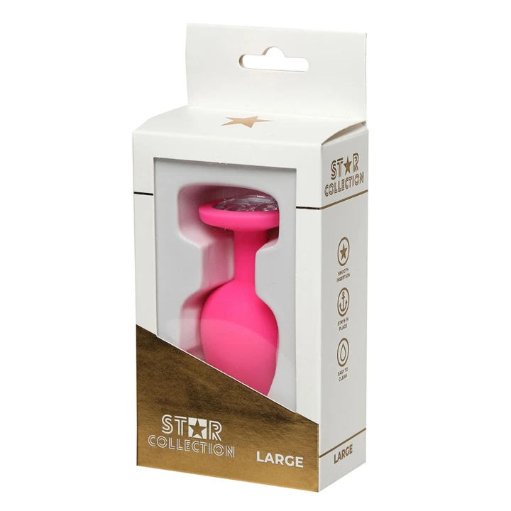 Korek analny L — Star Collection, różowy silikon z kryształem, długość 10 cm
