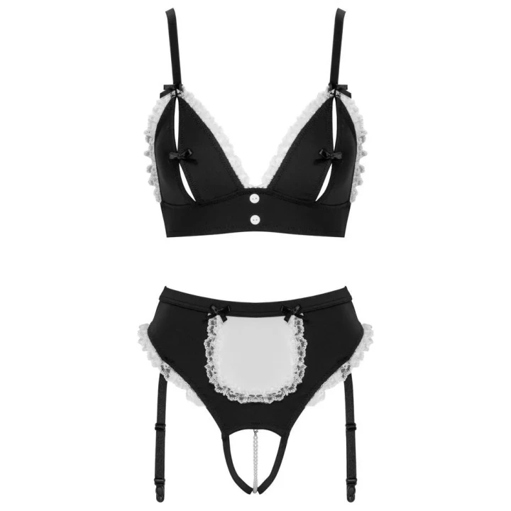 Komplet dla pokojówki COTTELLI LINGERIE - Gorset z majtkami, regulowane paski, zmysłowy styl
