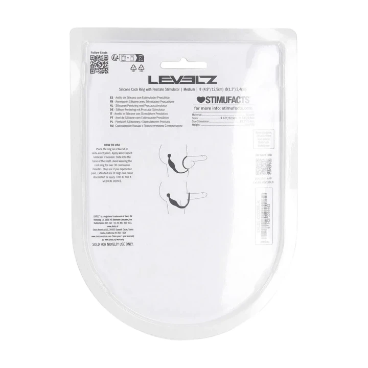 Pierścień erekcyjny z stymulatorem prostaty LEVELZ, rozmiar M, czarny, silikonu premium