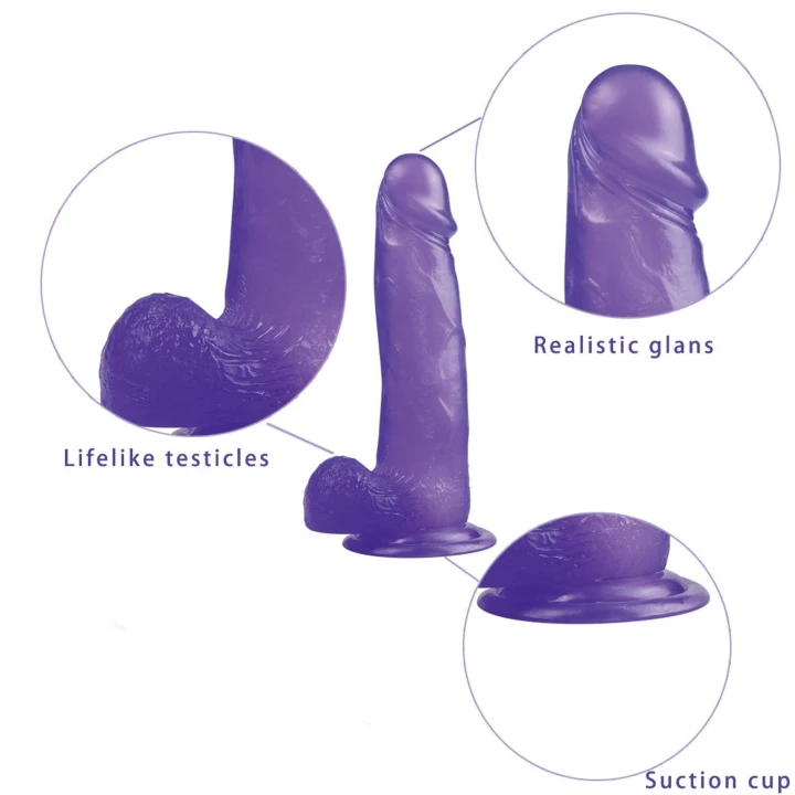 Dildo - Duże Zakrzywione TPE 20 cm, Przyssawka, Fioletowe, Realistyczne Wykończenie