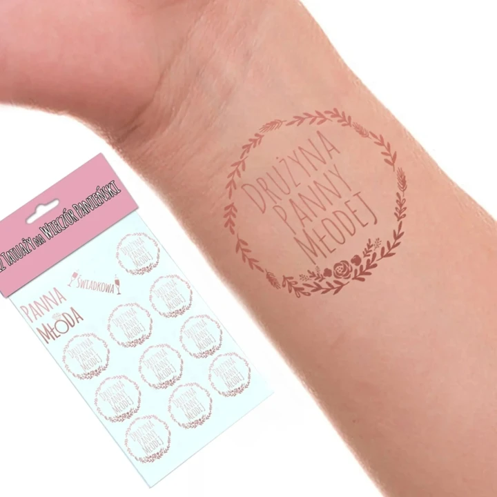 Tatuaż tymczasowy - Zestaw Rose Gold, 12 szt., Panna Młoda i Drużyna, dermatologiczny