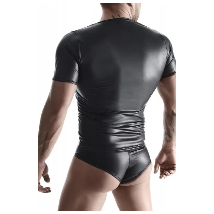 T-shirt męski REGNES FETISH PLANET, wetlook, elastyczny materiał, wycięcie na piersi