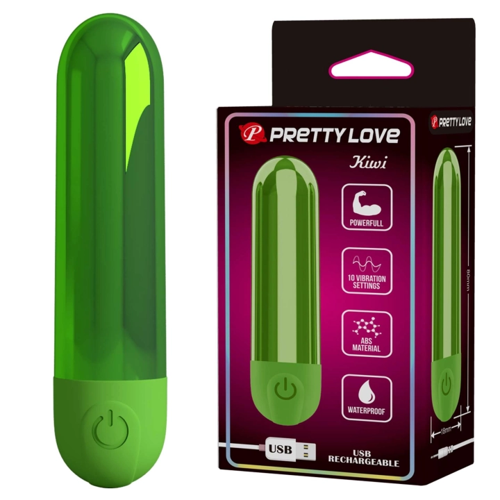 Wibrator bullet Pretty Love Kiwi, 10 trybów, ładowany USB, zielony