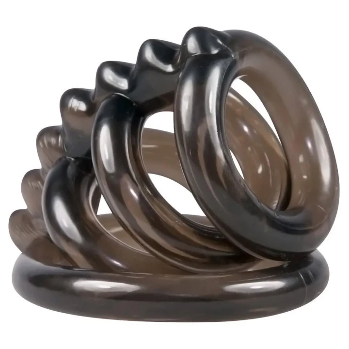 Pierścień erekcyjny Bad Kitty, 4-częściowy zestaw z TPE, grubość 8 mm, czarny