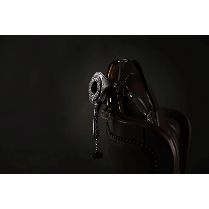 Uprząż na głowę z otwartymi ustami, regulowana, skórzana, z metalowym zapięciem - czarna