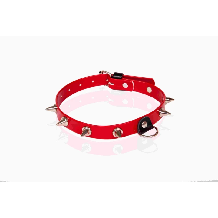 Wiązania WHIPS Vegan – lakierowana obroża damska z kolcami, czerwona