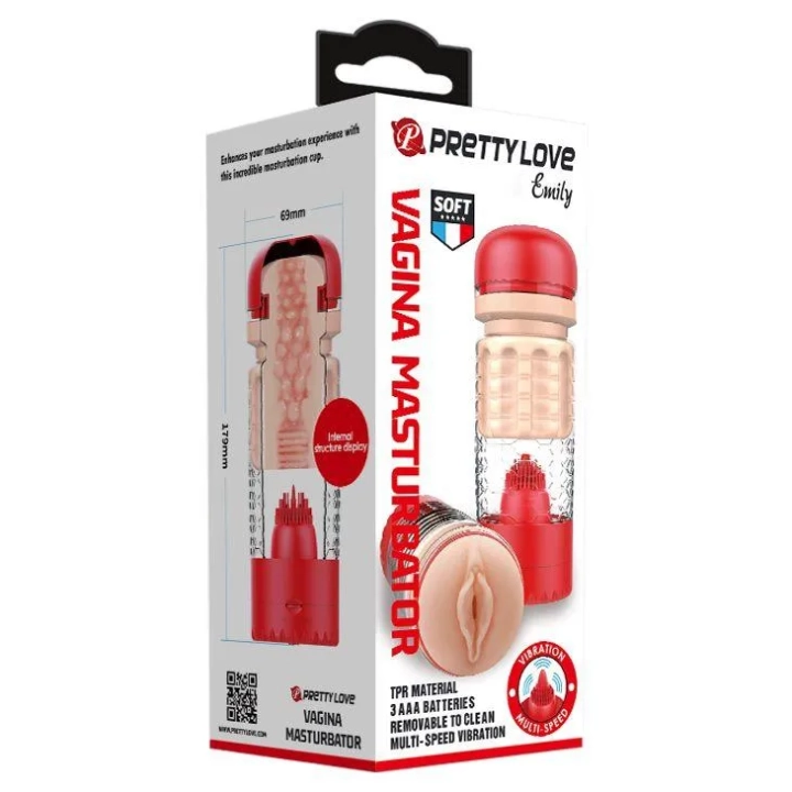 Masturbator wibracyjny PRETTY LOVE - EMILY, wewnętrznie teksturowany, czerwony