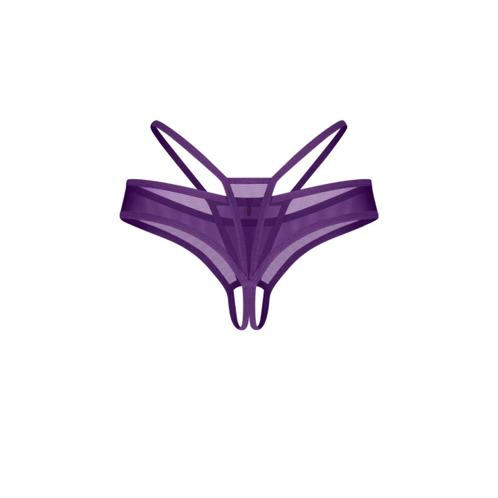 Stringi bezkroczowe OBSESSIVE L/XL, fioletowa siateczka, srebrny akcent, wygodny materiał