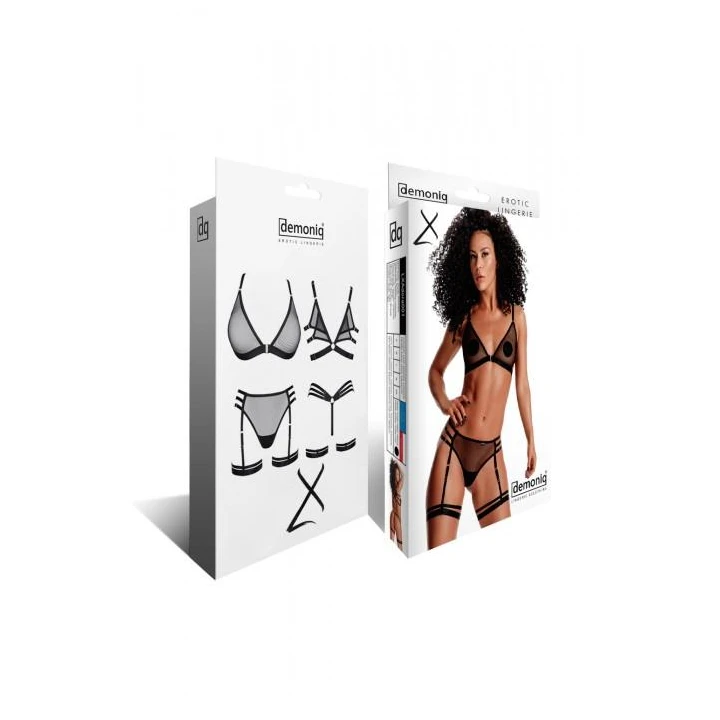 Bielizna Push-Up DEMONIQ Kolekcja Lady X, XXL, czarna siateczka, ozdobne detale