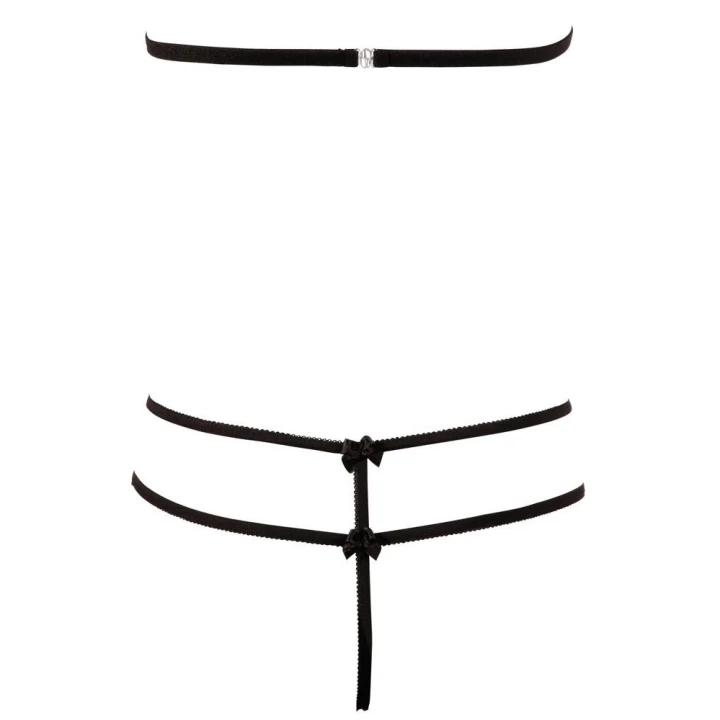 Zestaw koronkowy - Biustonosz z halerynką i stringi ouvert, COTTELLI LINGERIE, czarny, L