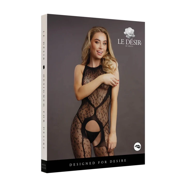 Bodystocking LE DESIRE bez kroku, leopardski wzór, 92% Nylon, 8% Spandex, One Size