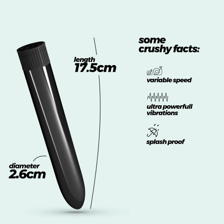 Wibrator klasyczny Crushious Classic Vibe, długość 17,5 cm, średnica 2,6 cm, czarny