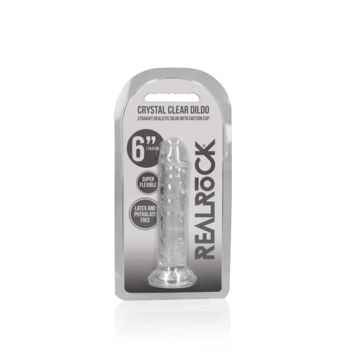 Dildo REALROCK CRYSTAL CLEAR - 6,1''/15,5 cm, przyssawka, bez ftalanów, wodoodporne