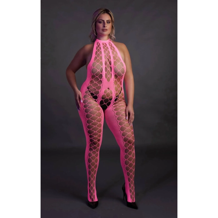 Bodystocking Neonowy z Halternackiem XL/XXXXL, Efekt UV, Elastyczny Materiał