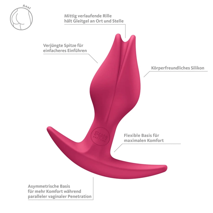 Korek analny Bootie Fem – Raspberry, silikonowy, 8,5 cm