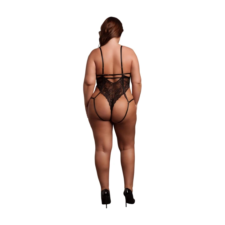 Body koronkowe LE DESIRE z fiszbinami, regulowanymi paskami, plus size, czarne
