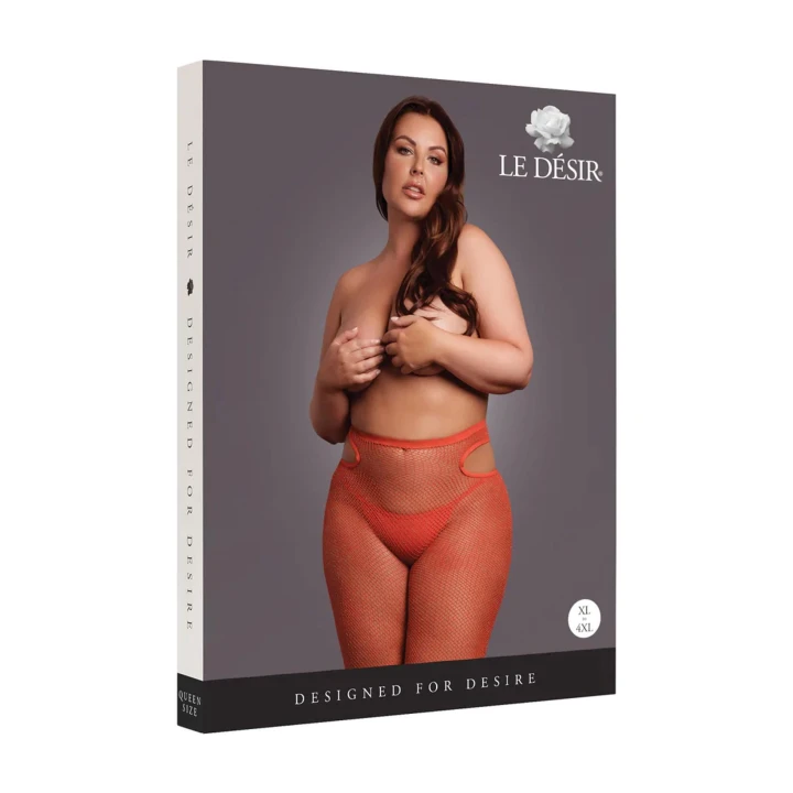 Rajstopy Plus Size LE DESIRE - Połyskujące, Czerwono-Złoty Brokat, Nylon 92%
