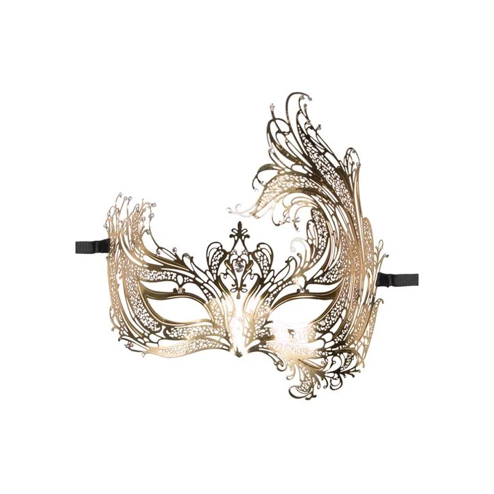 Maska metalowa EasyToys, zdobiona diamentami, złota, regulowana na tasiemkach
