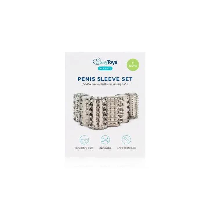 Rękaw na penisa - Zestaw z 6 teksturowanymi rękawami, elastyczny TPE, 4 cm długości