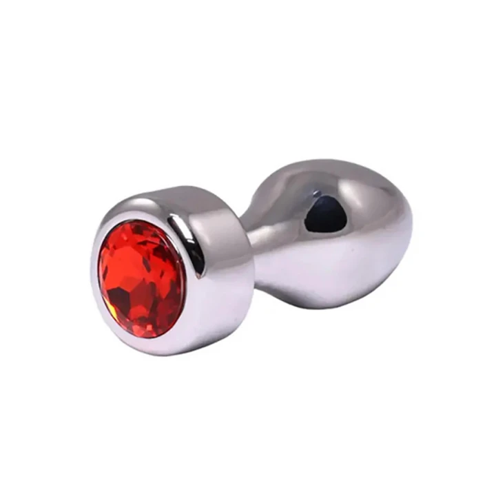 Butt Plug Srebrny z Czerwonym Diamentem, 7,7 cm, 2,8 cm, Metal Wolny od Niklu
