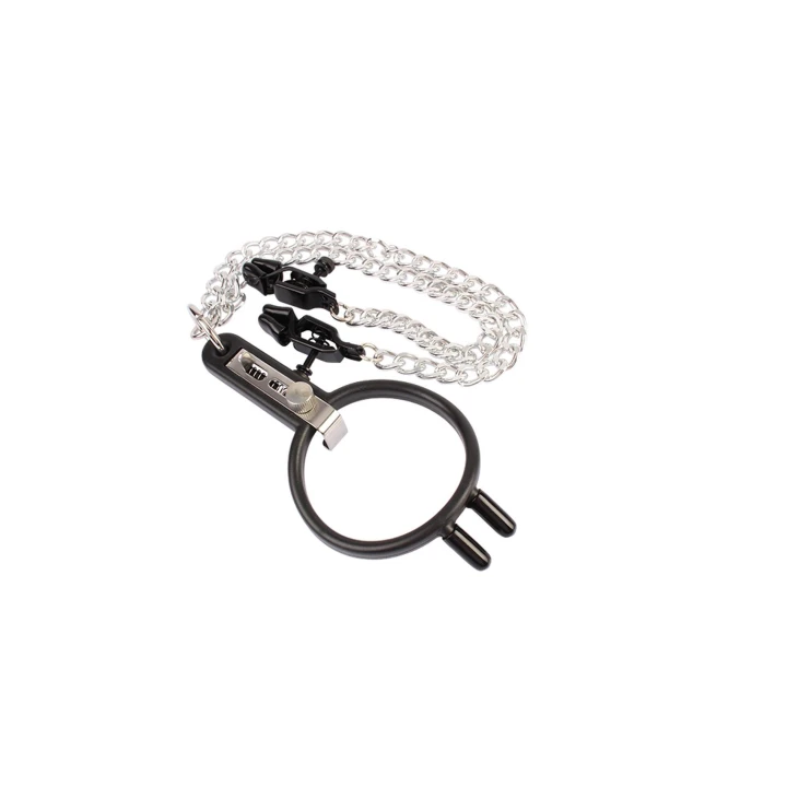 Rozwieracz do ust z klamrami na sutki, ABS + Metal + PVC, Zestaw BDSM