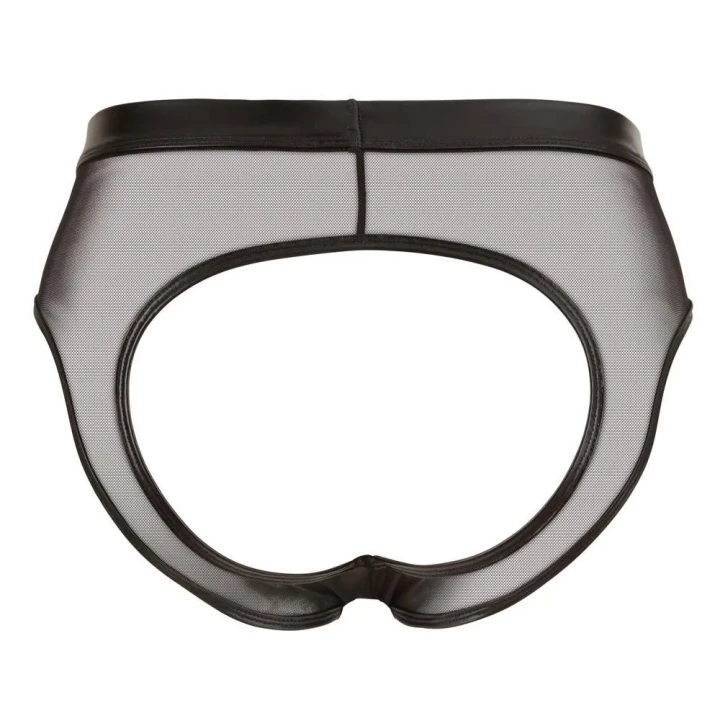 Męskie slipy erotyczne bez dna - elastyczny materiał wetlook, 90% poliamid, 10% elastan