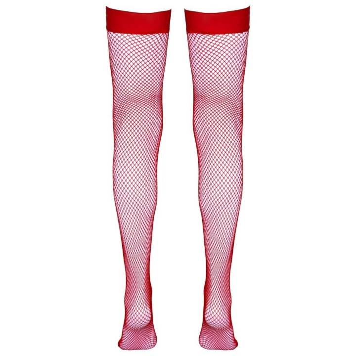 Pończochy hold-up COTTELLI LINGERIE, czerwone, siatka rybacka, silikonowe opaski