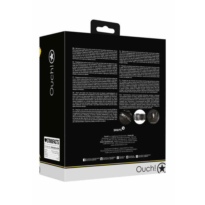 Uprząż na głowę BDSM - Skórzana, Regulowana, Zamek błyskawiczny, Czarna